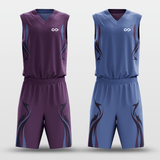 Blue&Dark Purple Shadow Flame Sublimated Basketball Set