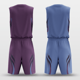 Blue&Dark Purple Shadow Flame Reversible Basketball Set